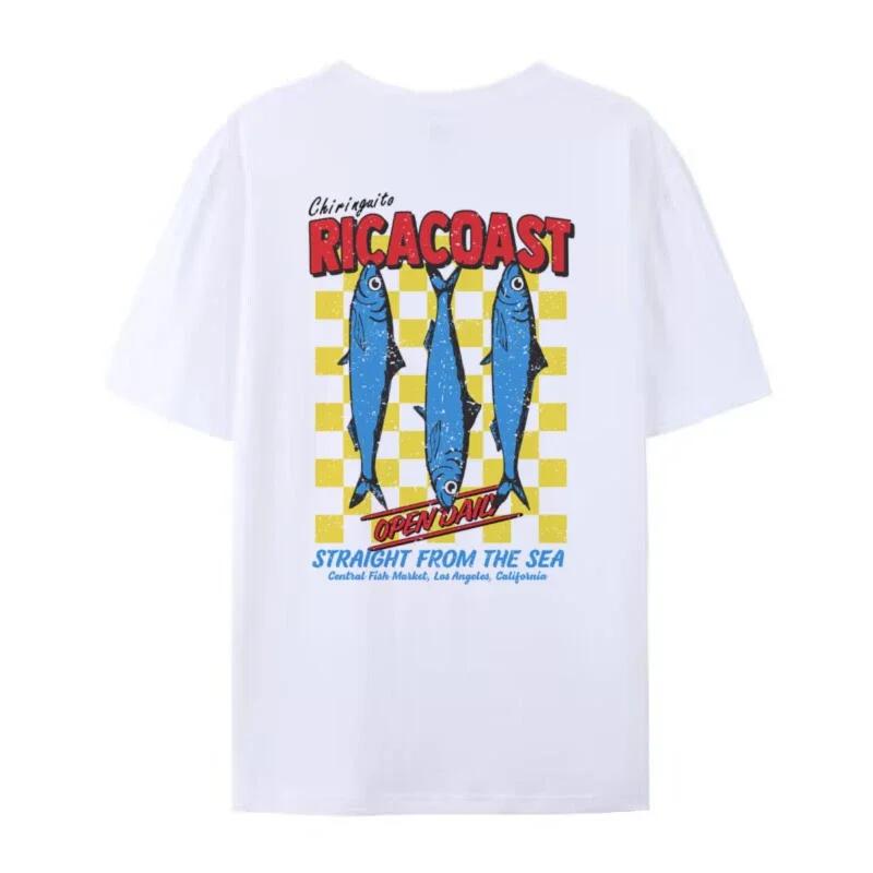 Back Print Sardine TShirts Cute Y2k Seafood Graphic Tees Summer Retro Aesthetic Streetwear Tops Unisex Women Clothing Oversized S