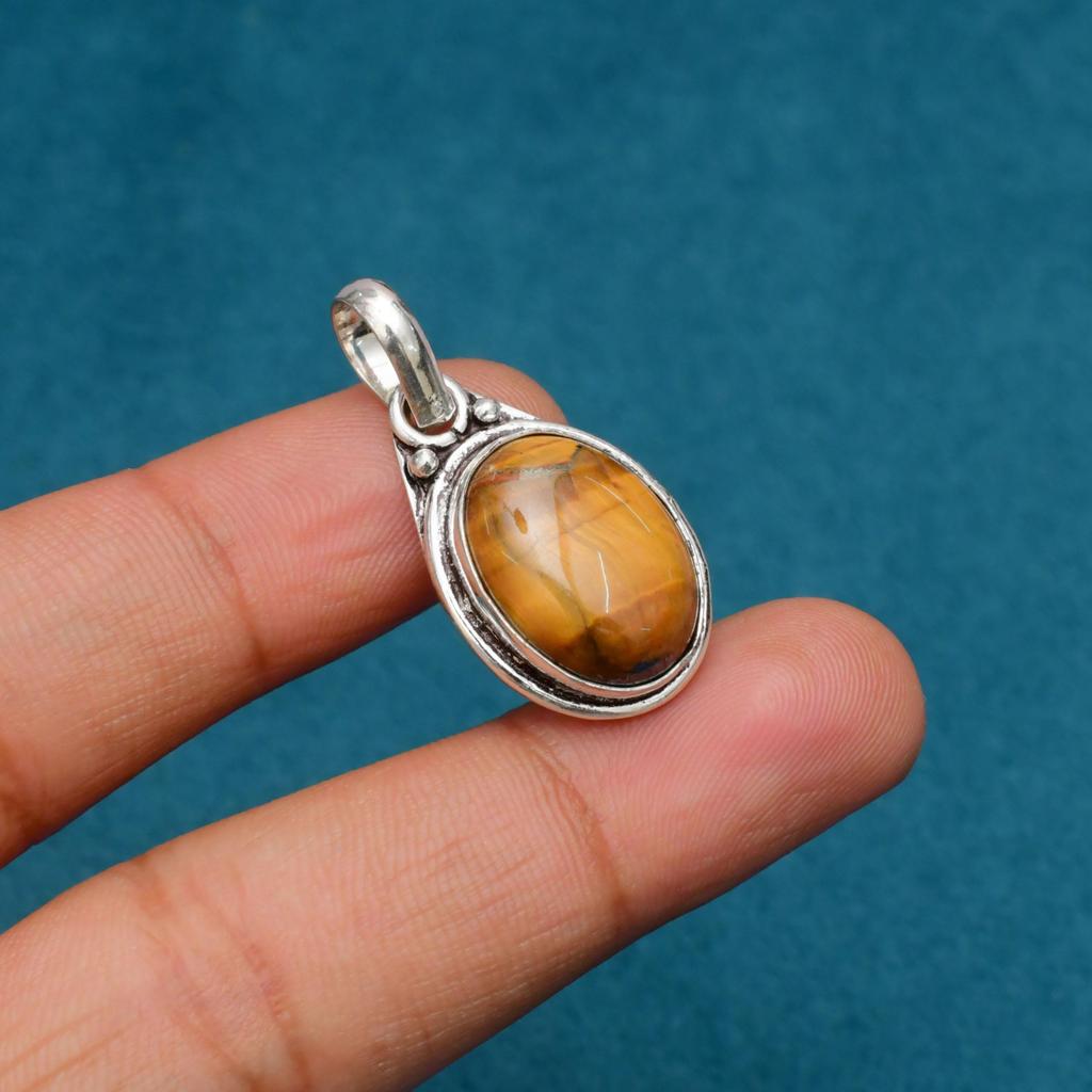Tiger Eye Gemstone Pendant Gemstone : 925 Sterling Silver Handmade Jewelry Pendant