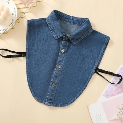 Colletto Finto da Donna in Denim Blu Lavato con Colletto a Punta, Decorazione Versatile Casual Professionale, Colletto Stile Mezza Camicia