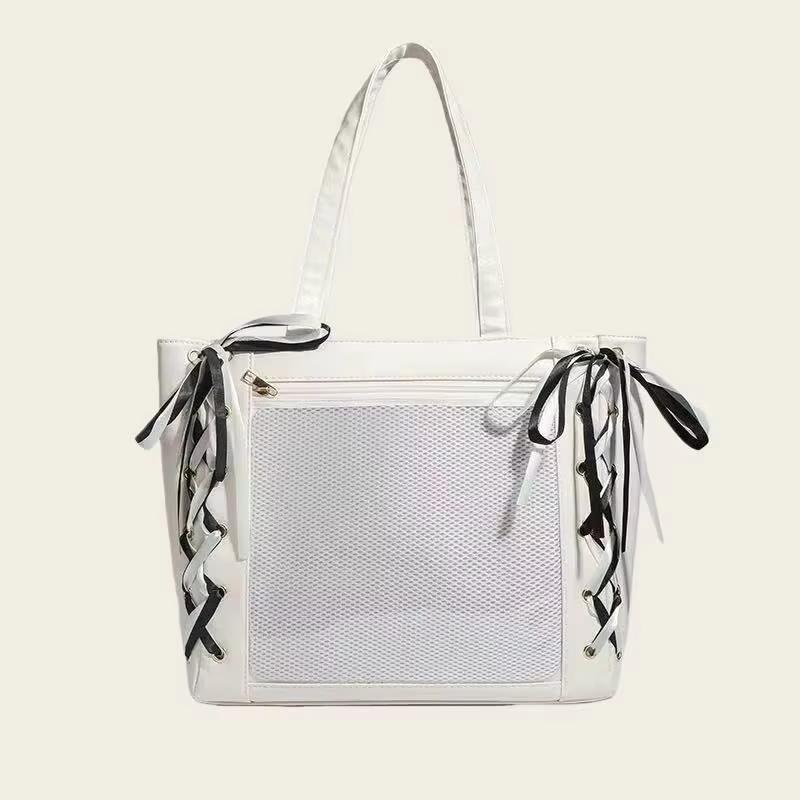 Japanese Sweet Women Ribbon Ita Bag Fashion Large Capacity Tote Bag Aesthetic Shoulder Bag Cute Lolita Girl Transparent Handbags