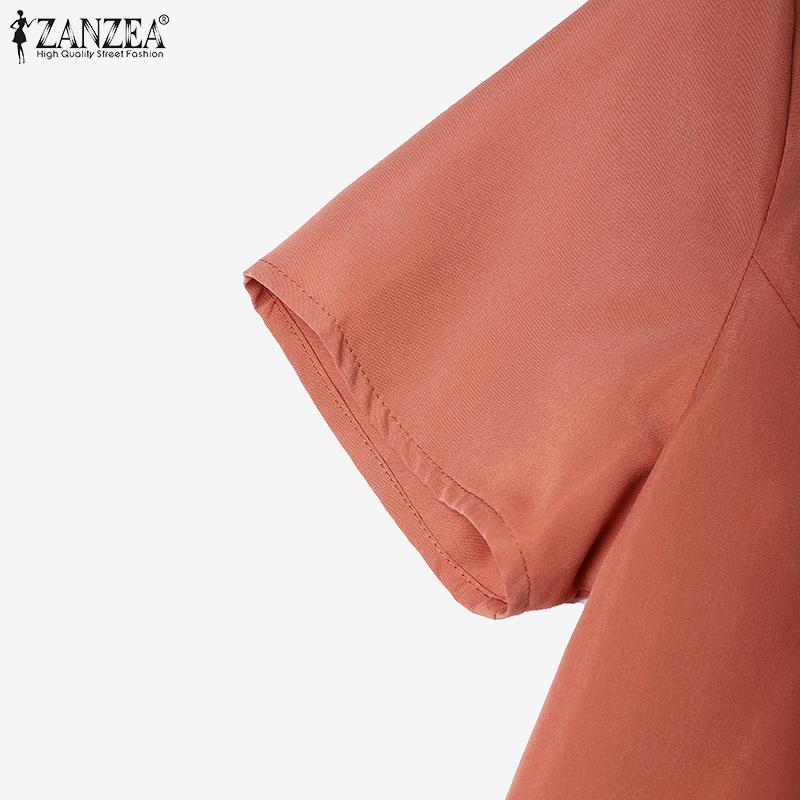ZANZEA Women Casual Round Neck Summer Short Sleeve Dress
