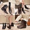Western Style Pointed Toe Short Boots Women's Crumpled V-Notch Chunky Heel Ankle Boots Spring Autumn Fashionable Casual Boots