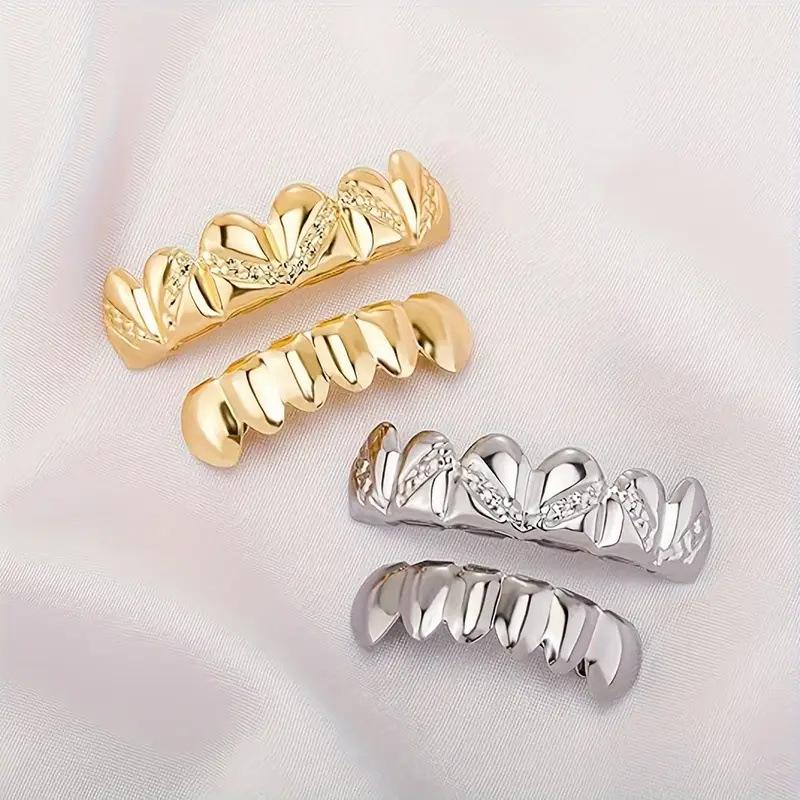 18K Gold Plated Kupfer Hip Hop Grillz mit Köperbindung - Oberes und Unteres Set, Europäischer Bestseller