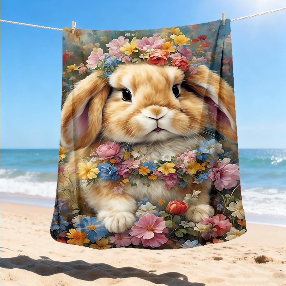 1pc Floral Bunny Ears Outdoor Flannel Blanket , Machine Washable Perfect Gift for Birthday , Holiday Travel Accessory , Durable Material