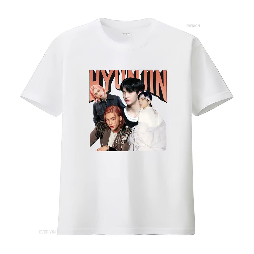 Hyunjin Concert Band KPOP Korean Style T Shirt Large Size Perfect for Fans Vintage Washed Breathable Homme Soft Graphic Unisex