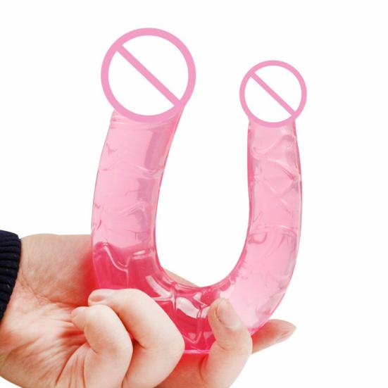 Dvojité dildo tvaru U Flexibilní vagina Anální Ženy Sexuální hračka s umělým penisem