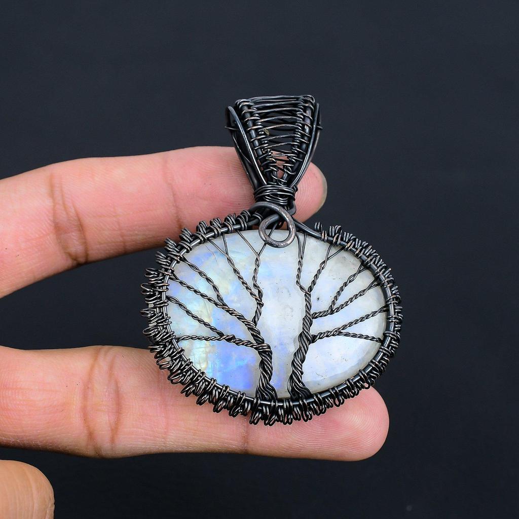 Tree Of Life Rainbow Moonstone Gemstone Handmade Pure Copper Wire Wrap Jewelry Lovely Pendant For Love