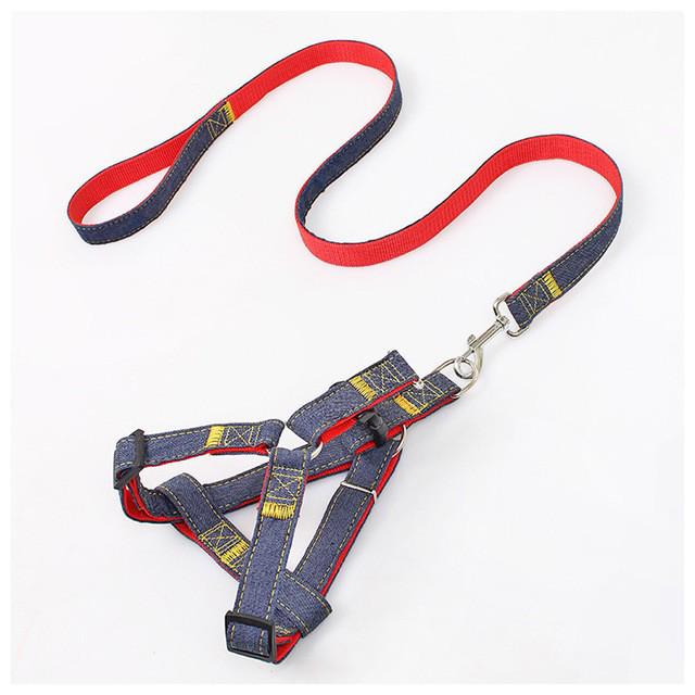 Denim Dog Chest Harness & Leash for Medium/Small Breeds - Durable, Explosion-proof, Wear-resistant.