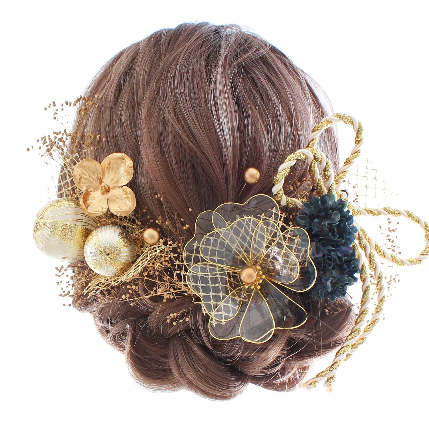 

beauty Hair Ornament for Graduation and American Antique and Gold Minimalist Design with Gold Leaf Rope and Perfect for Japanese Entrance Fireworks