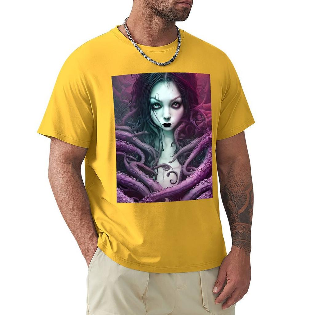 A Beautiful Gothic Girl With Purple Tentacles Wrapped Around Her In A Cthulhu Loving Embrace T-Shirt