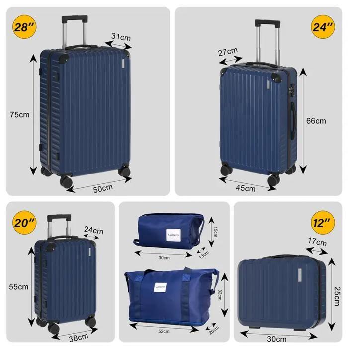 Set de Valises 6 PCS - BAZARLAND30 - Bleu - Coque Semi-rigide - 4 Roulettes - Imperméable