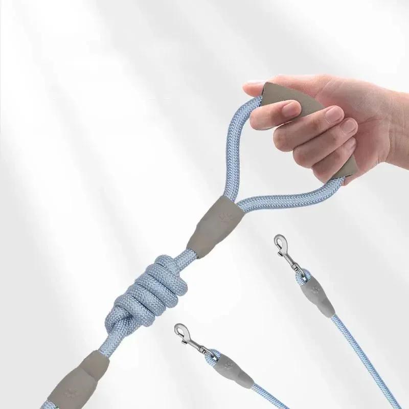 Pet Dual Head Dog Walking Rope One Drag Two Traction Rope Anti Winding and Detachable Leads for Hands Rope for Medium Large Dog