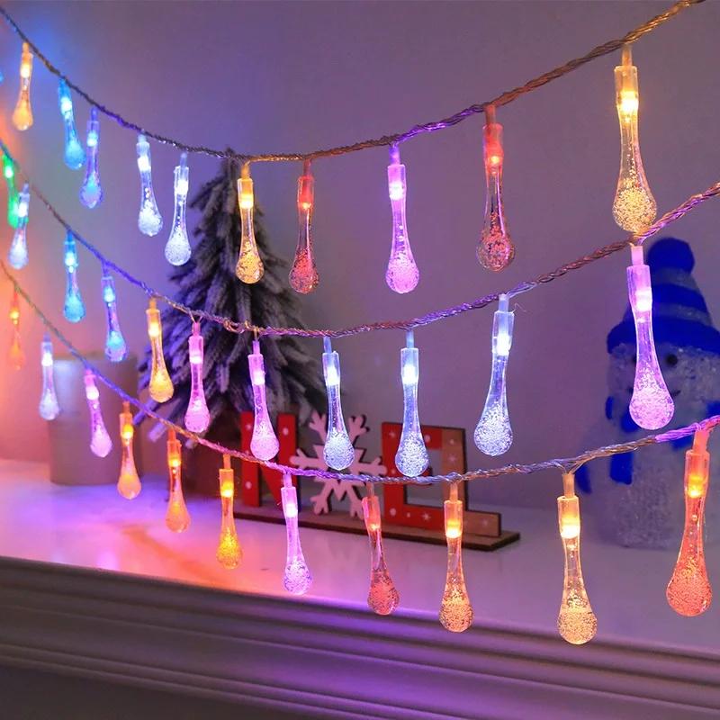 Battery Box Powered LED Water Drop String Lights 80/40/20/10LED Christmas Garland Wedding Birthday Party Fairy Room Decor
