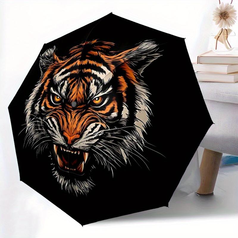 1pc Roaring Tiger Pattern Beautiful Looking Automatic Folding Umbrella, 3 Folding, 8 Iron Frame Design, Durable and Suitable for Travel and Daily