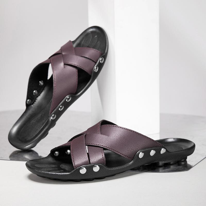 Comfy Summer Men's Slippers Leisure Walk Flip-Flops Travel Male Beach Flats Comfortable Beach Shoes Non-Slip Half Drag Sandals