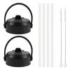 AT21-2 Pack Straw Lid For Hydro Flask Wide Mouth 12Oz 18Oz 32Oz 40Oz 64Oz, Flexible Handle Replacement Lid Straws Black