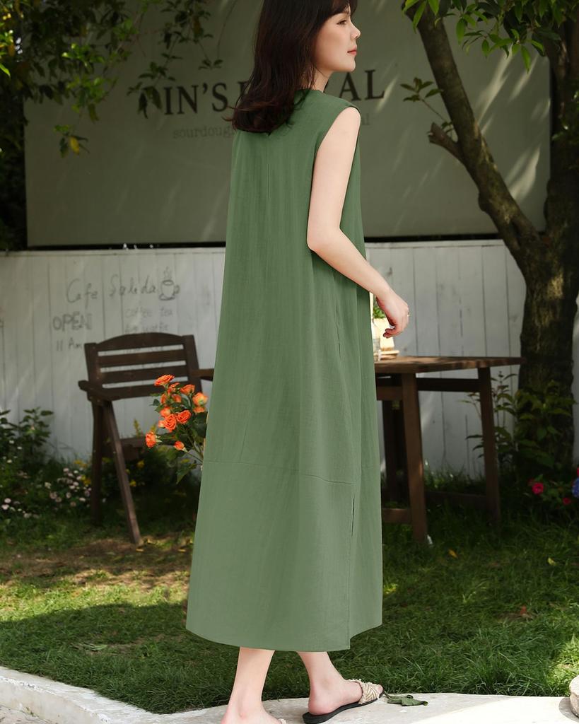 Sueeya Long Sleeveless Maxi Natural Loose Summer Women's Dress, Color, Fit, Flattering, Refreshing, Stylish, Cute, Lined,