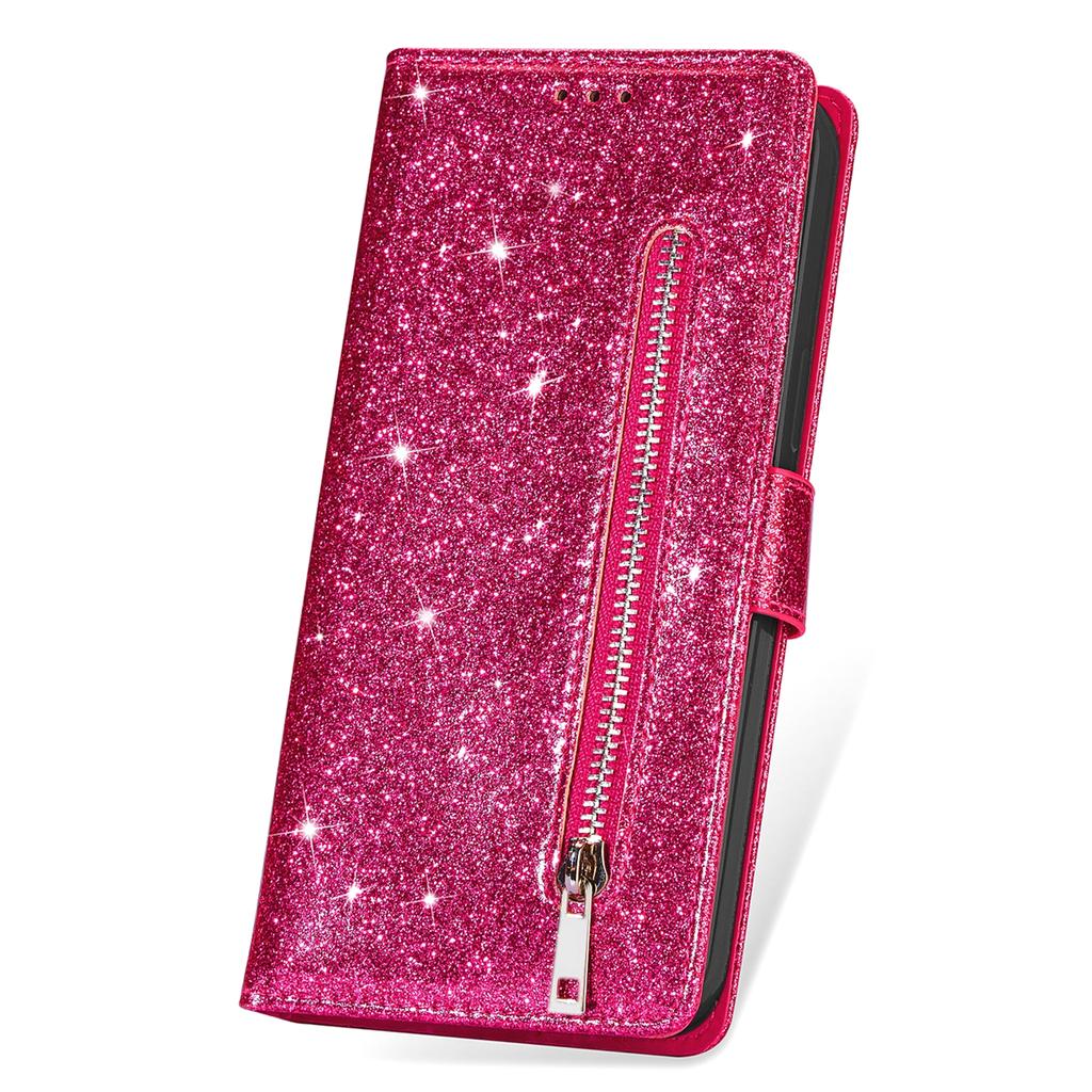 For iPhone 16 Pro Max Case Glitter Leather Stand Phone Cover Zipper Pocket