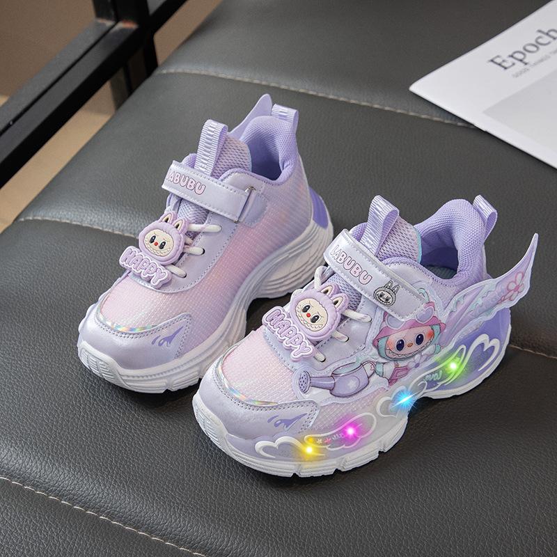 

Детские кроссовки для пап, легкие спортивные туфли для девочек, новинка осени, мультяшные туфли принцессы, универсальная мягкая подошва, повседневная обувь для девочек 30 фиолетовый