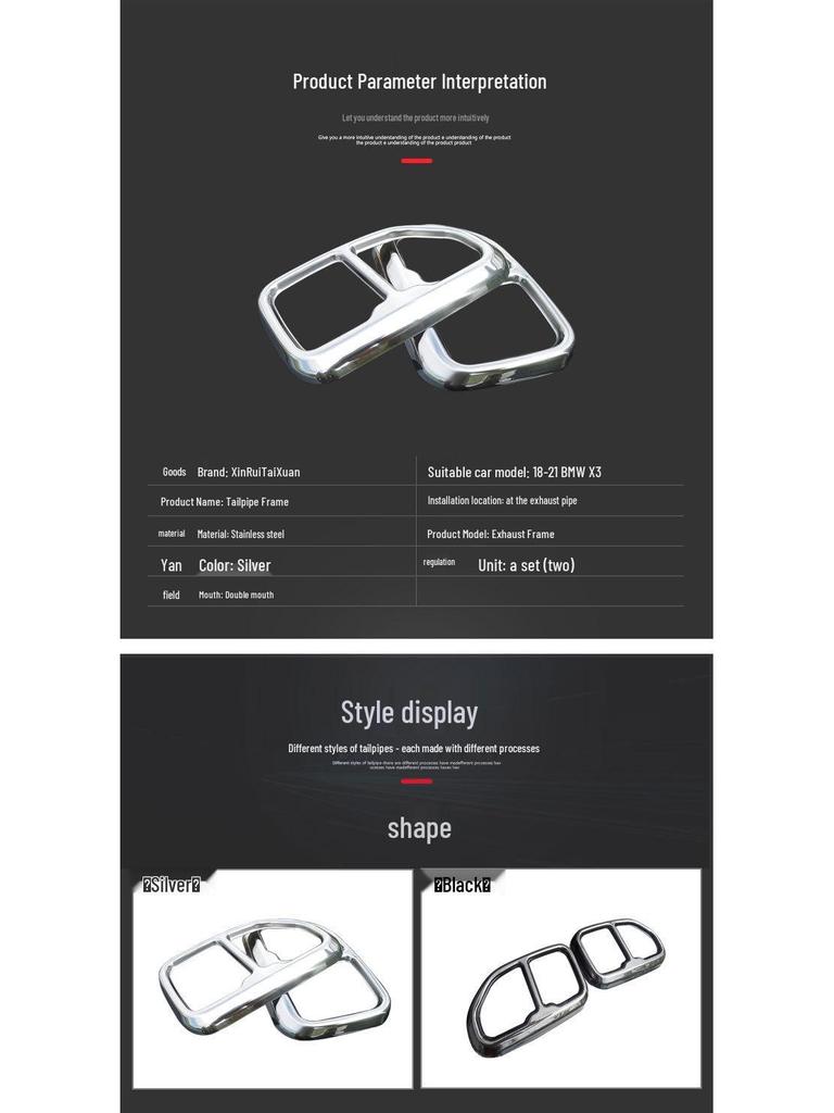 Stainless Steel Exhaust Pipe Cover for 18-21 BMW X3 - Bright Silver Tailpipe Frame Accessory