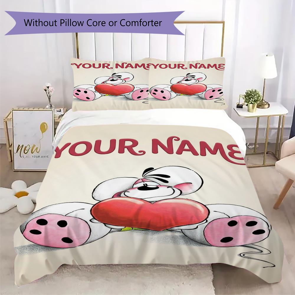Custom Name Diddl Bedding,Quilt Set Quilt Cover Pillowcase Home Birthday Gift(1 * Duvet Cover + 2 * Pillowcase, Without Core)_xia