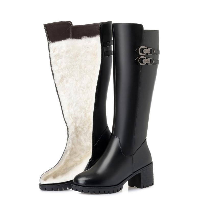 Fashion AIYUQI Women Genuine Leather Winter Wool 2025 New High Heel High Boots Big Size 41 42 43 Warm Snow Boots Women