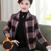Women's Autumn Winter Plus Velvet Padded Jacket Plaid Female Short Jacket Mother's Loose Plus Size Overcoat