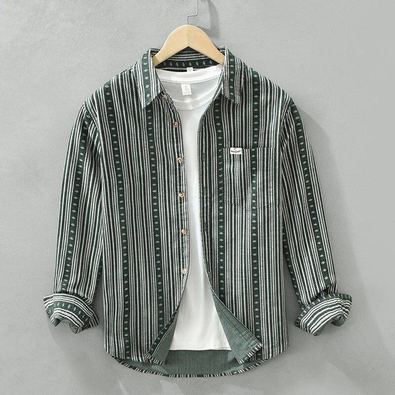 

Весенне-осенняя рубашка с длинным рукавом для мужчин, повседневные рубашки, полосатая рубашка с принтом, японские вельветовые мужские топы, винтажная одежда XL зелёный