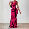 Vestito lungo elegante senza maniche con stampa alla moda da donna, scollo a V, vestibilità aderente, abiti estivi casual da donna, attillati, per feste e club 858