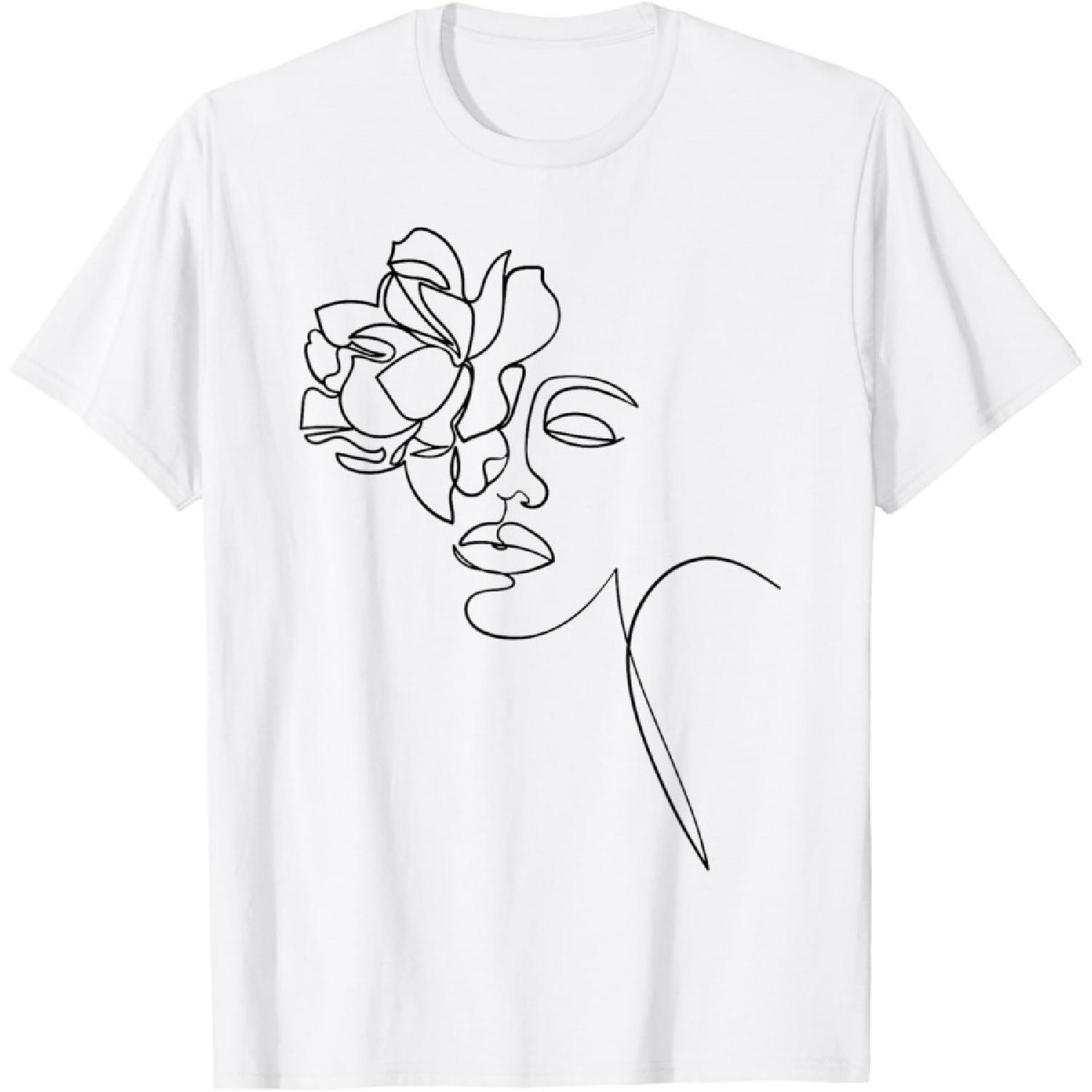 Hand Drawn One Line Art Face T-Shirt S
