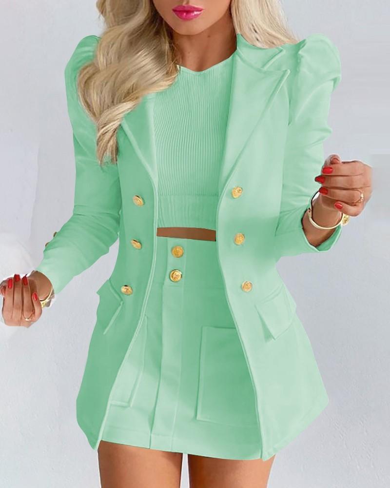 Casual Fashion Solid Color Women's Shirts Puff Sleeves Elegant Tops Shorts Casual Suit