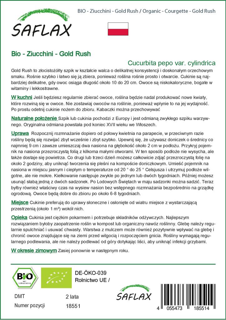 SAFLAX Zahrada v sáčku - Bio - Cuketa - Zlatá horečka - 5 semen - Se substrátem v padnoucím sáčku - Cucurbita pepo