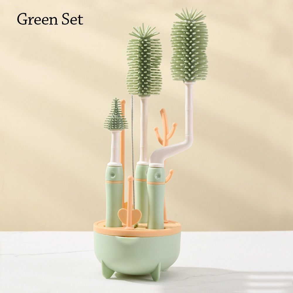 3Pcs/set Silicone Cleaning Brush 360-degree Rotating Drying Rack Baby Bottle Brush  Baby Bottle