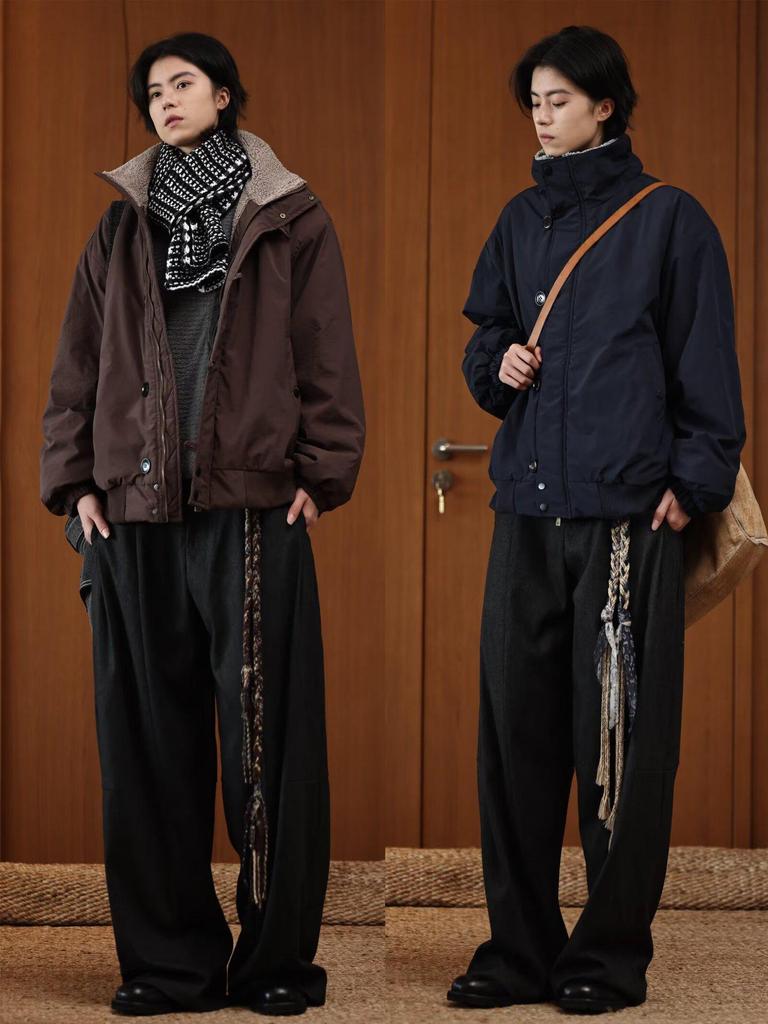 Unisex Autumn Retro Waterproof Stand-Up Collar Sporty Jacket, Solid Color, Loose Fit.