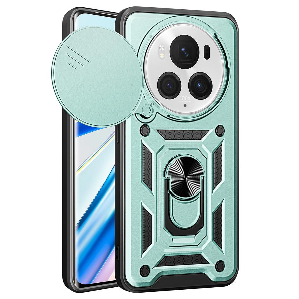 For Honor Magic6 Pro 5G Case Kickstand PC+TPU Phone Cover with Slide Lens Window