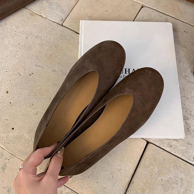 Fashion SUOJIALUN 2025 Women Genuine Leather Women Flat Shoes Fashion Round Toe Shallow Slip On Boat Shoes Soft Flat Heel Single Shoes