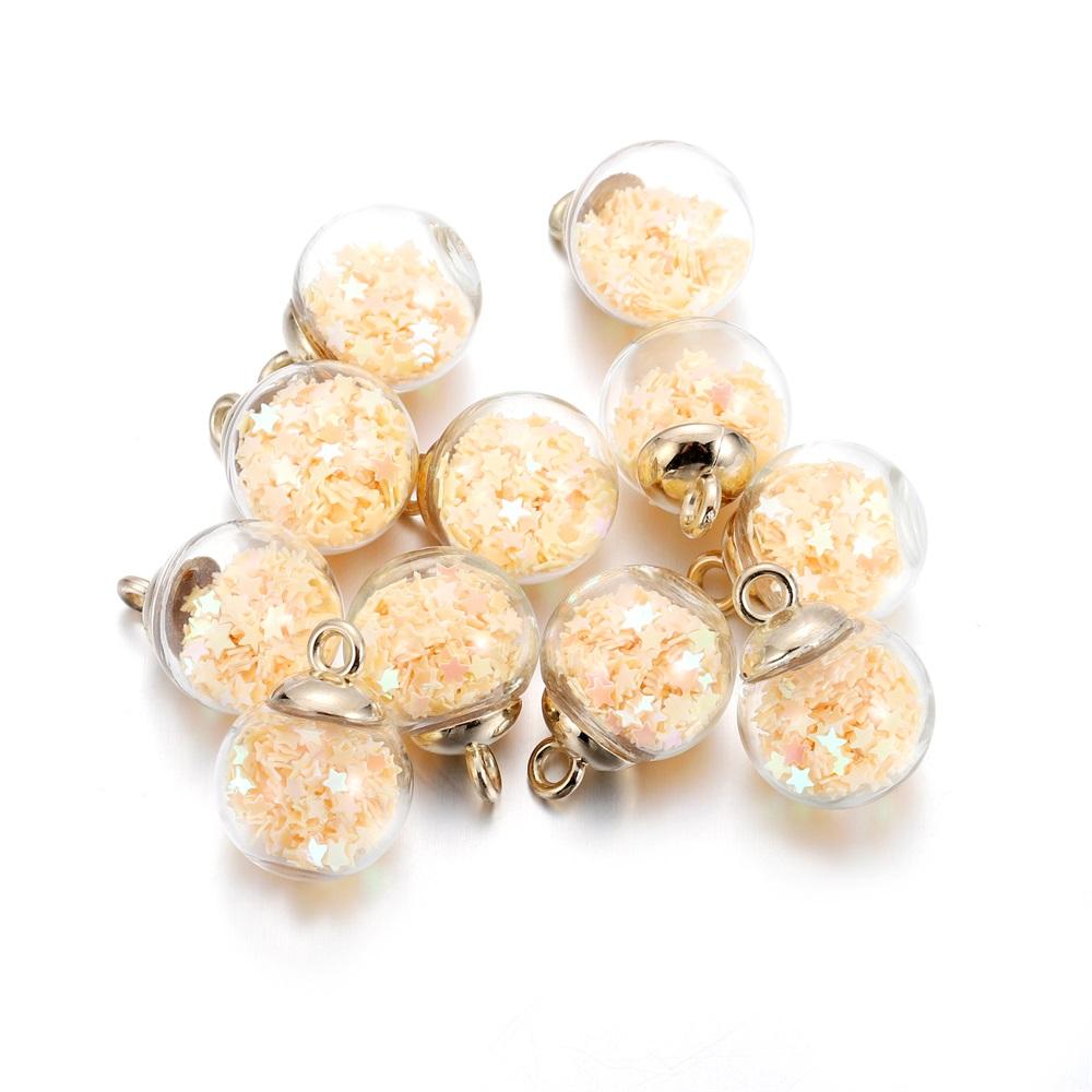 10Pcs Charms Star Sequins Transparent Glass Ball 16mm Pendants Crafts Making Findings Handmade Jewelry DIY for Earrings Necklace