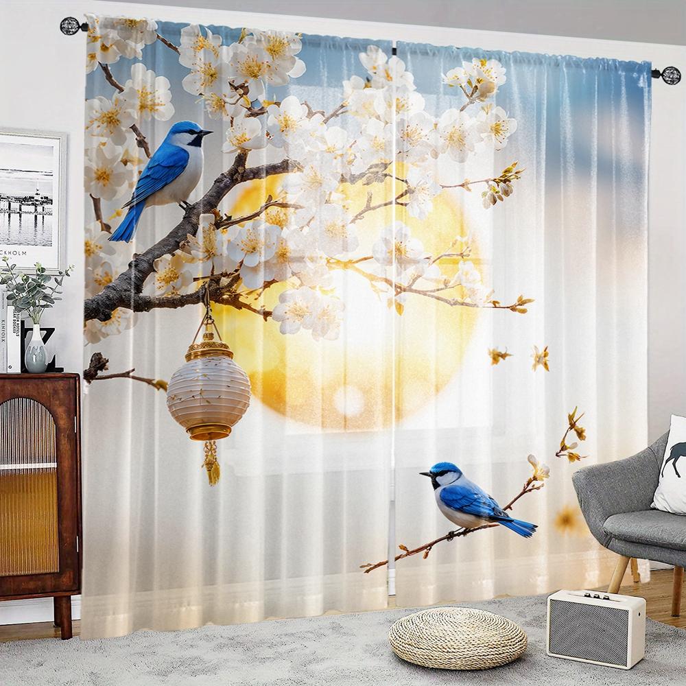 2 Stück HD digitaler neuer chinesischer Stil entzückend bedruckter Fliegenvorhang Heimdekorationsstil Dekoration Wohnzimmer Schlafzimmer Stangendurchzug