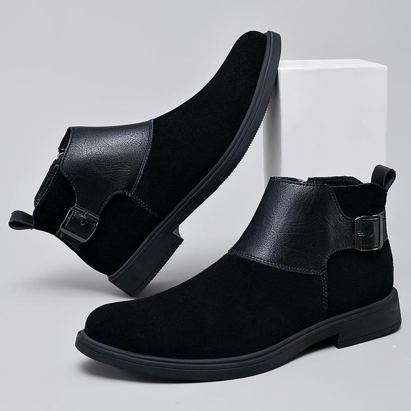 Warm Plush Fur Winter Boots for Men Fashion Comfortable Man Chelsea Boots Platform Snow Ankle Boots Handmade Soft Business Shoes