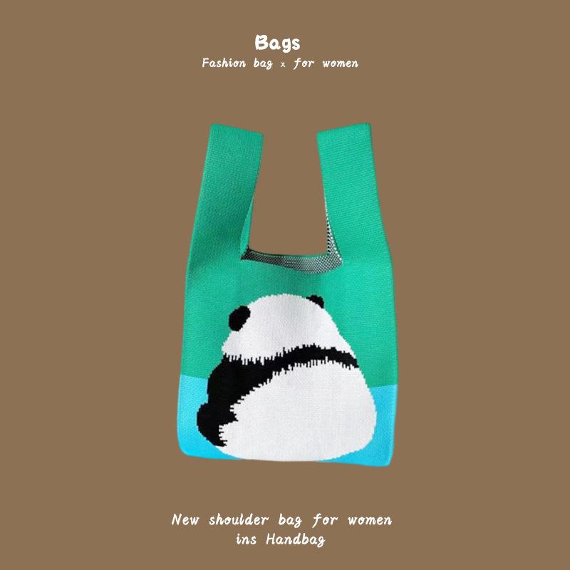 Ins Trendy Handbag Women'S Knitted Wool Bucket Bag Hand Carry Casual Tote Bag Box Lunch Bag