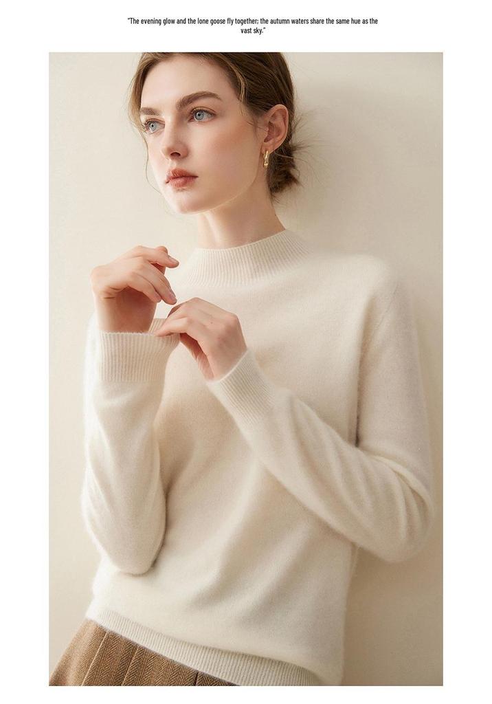 Women's Pure Cashmere Pullover - Half-High Collar, Loose Fit, Warm Autumn/Winter Knit Sweater.