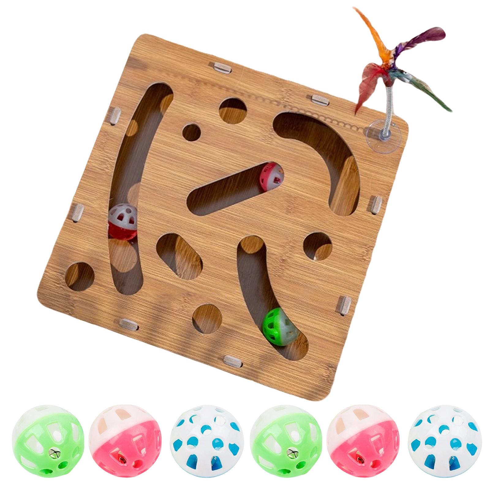 Interactive Wooden Cat Puzzle Toy with Balls Cat Scratch Puzzle Enrichment Box for Kitten