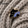 Animal Lapel Pins Holding Fish Cartoon Cat Brooch, Enamel Kitten Alloy Badge Pin, Brooch Clothing Accessories for Backpacks Hats Scarves Jackets