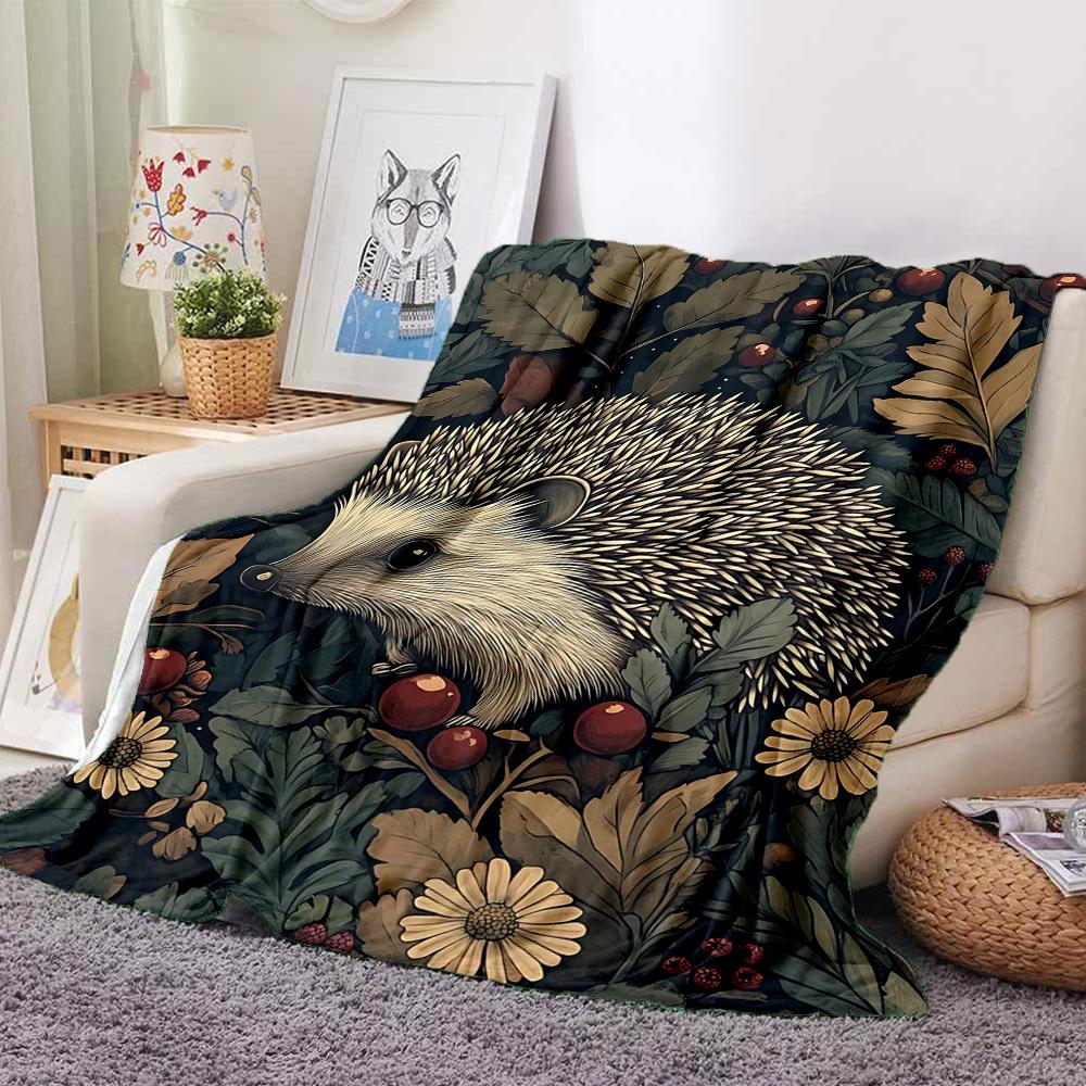 1pc Hedgehog Garden Blanket, Lightweight Flannel Throw Blanket For Sofa, Bed, Travel, Camping, Living Room, Office, Couch, Chair, And Bed