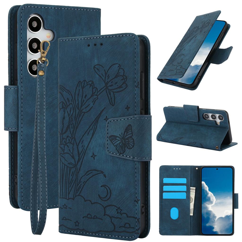 SY-001 For Samsung Galaxy S26 Case Flower Butterfly Leather Wallet Phone Cover with Hand Strap