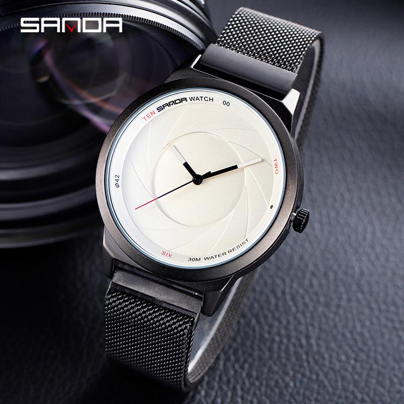 Sanda Ultra-Thin Quartz Couple Watches: Waterproof, Trendy Mesh Strap for Men & Women