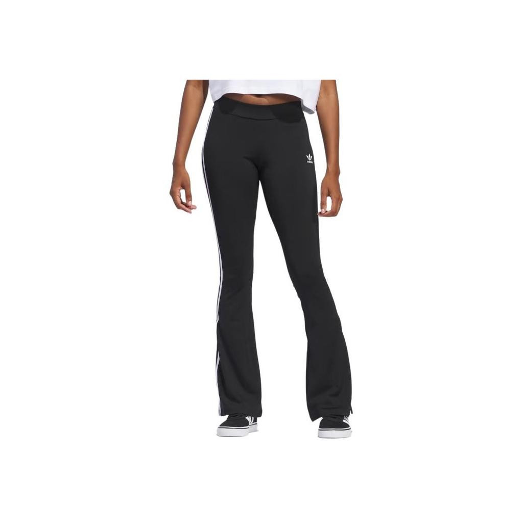 adidas Originals Solid Color Logo Print Striped Flared Knit Pants Women Bottoms Black IN1100