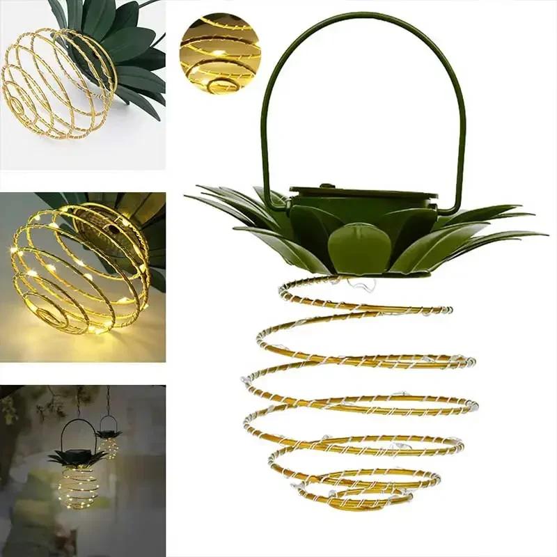New Solar Powered Iron Pineapple Lantern Outdoor Courtyard Garden Corridor Decorative Hanging Lamp LED Copper Wire Light String