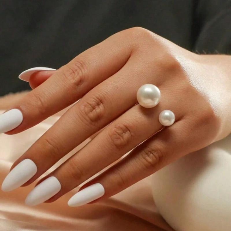 1pc Ins Style Minimalist Adjustable Open Ring with Faux Pearl, for Women