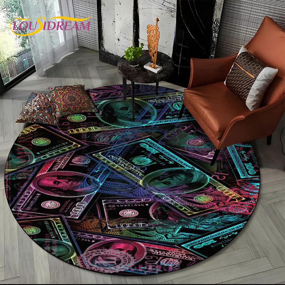 Rich Euro Dollar Money 3D Pattern Round Carpet Rug for Living Room Bedroom Child Playroom Chair Decor,Pet Area Rug Non-slip Mat